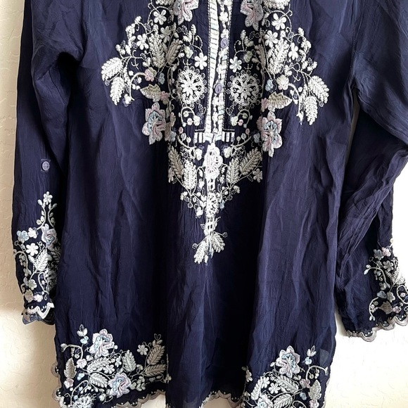 Johnny Was Mayan Ivory Embroidered Long Sleeve Tunic Blue - Picture 10 of 15